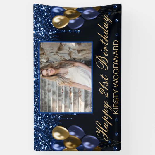 Blauwe stolling Glitter & Gold-ballonnen op zaterd Spandoek (Verticaal)