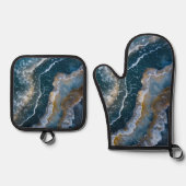 Blauwe Stone Agaat Macro Fotografie Ovenwant & Pannenlap Set (Voorkant)