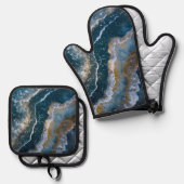 Blauwe Stone Agaat Macro Fotografie Ovenwant & Pannenlap Set (Voorkant / Achterkant)
