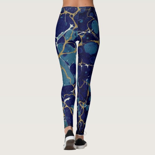 Blauwe stone-gemarmerde Leggings (Achterkant)
