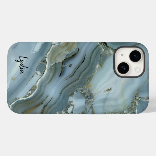 Blauwe stone marmer Case-Mate iPhone case (Achterkant (horizontaal))