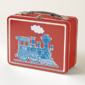 Blauwe stoomlocomotief kind aangepaste lunchbox (Voorkant)