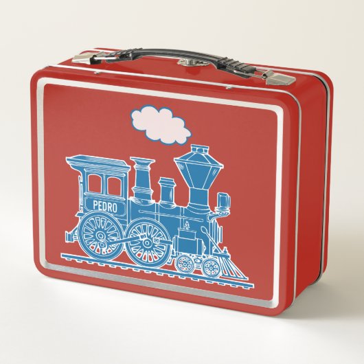 Blauwe stoomlocomotief kind aangepaste lunchbox (Achterkant)