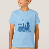 Blauwe stoomlocomotief licht t-shirt (Voorkant)
