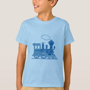 Blauwe stoomlocomotief licht t-shirt
