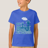 Blauwe stoomlocomotief t-shirt "jouw naam" (Voorkant)