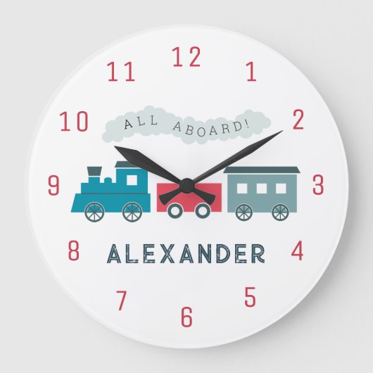 Blauwe Stoomtrein Jongens Kinderkamer Klok (Voorkant)