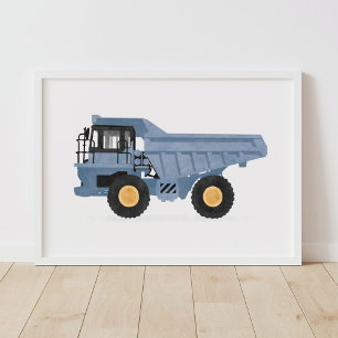 Blauwe stortwagen bouwvoertuig decor poster