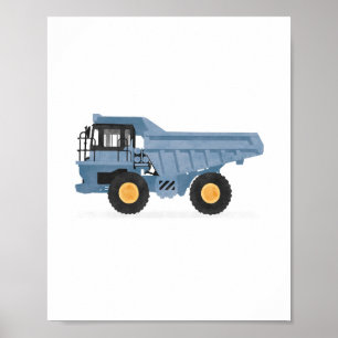 Blauwe stortwagen bouwvoertuig decor poster
