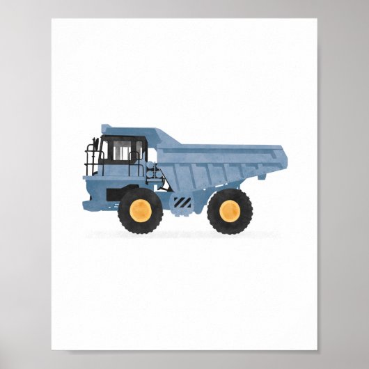 Blauwe stortwagen bouwvoertuig decor poster (Voorkant)