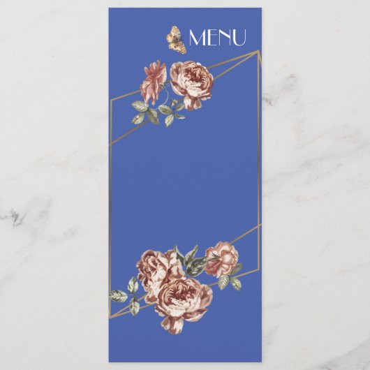 Blauwe Straal Van Bloemen Huwelijk "Menu" Kaart (Voorkant)