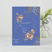 Blauwe Straal Van Bloemen RSVP Huwelijksuitnodigin (Staand voorkant)