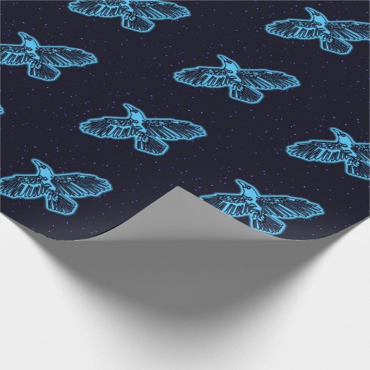 Blauwe stralen op sterren cadeaupapier (Hoek)