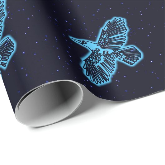 Blauwe stralen op sterren cadeaupapier (Rol Hoek)