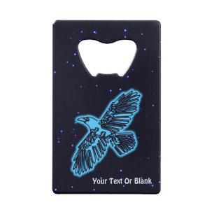 Blauwe stralen op sterren creditkaart flessenopener