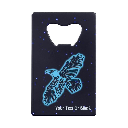 Blauwe stralen op sterren creditkaart flessenopener (Voorkant)