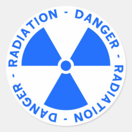 Blauwe stralingswaarschuwing ronde sticker