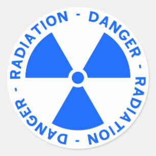 Blauwe stralingswaarschuwing ronde sticker