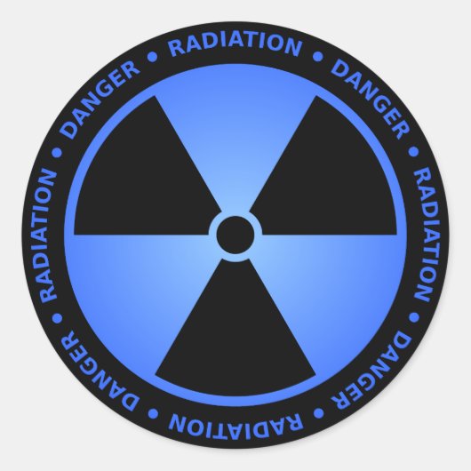 Blauwe stralingswaarschuwing ronde sticker (Voorkant)