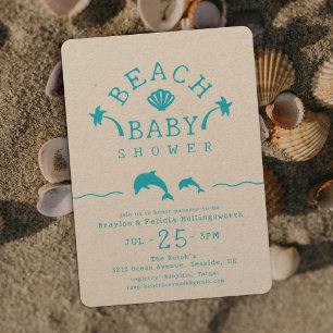 Blauwe Strand Baby Oceaan Scene Uitnodiging voor B