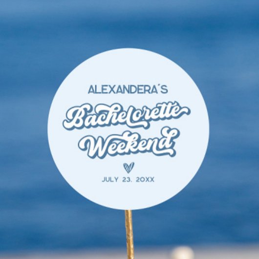 Blauwe strand bruidsfeest favoriet ronde sticker
