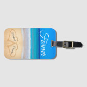 Blauwe strand bruiloft harten zand forever naar bagagelabel (Voorkant (horizontaal))