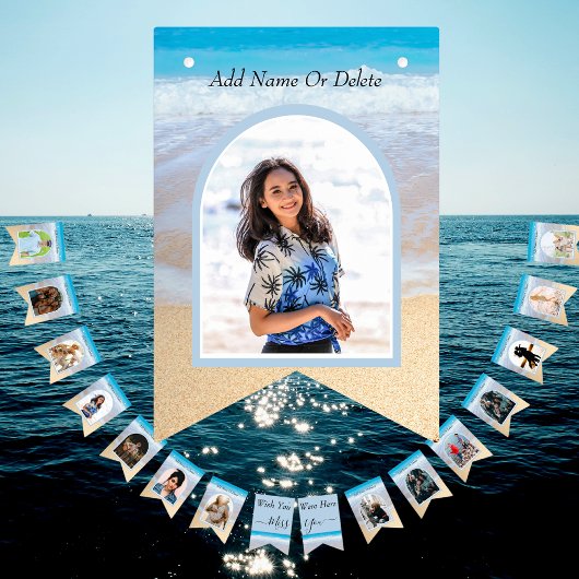  Blauwe strand fototemplate "wist je maar hier was Vlaggetjes