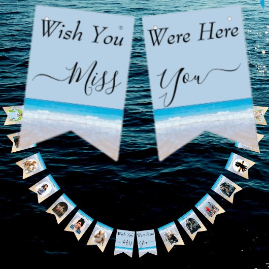  Blauwe strand fototemplate "wist je maar hier was Vlaggetjes