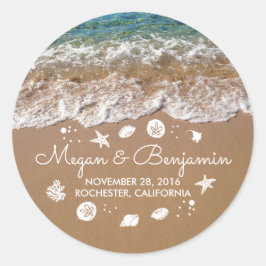 Blauwe Strand Golven en Zand Romantische Zomer Bru Ronde Sticker