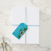 Blauwe Strand Kerst Zeester Vastbind Cadeaublaadje Cadeaulabel (Met Touw)