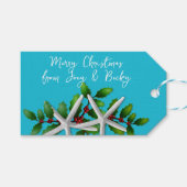 Blauwe Strand Kerst Zeester Vastbind Cadeaublaadje Cadeaulabel (Voorkant (Horizontaal))