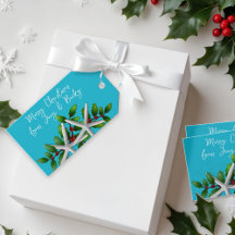 Blauwe Strand Kerst Zeester Vastbind Cadeaublaadje