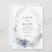 Blauwe Strand Kust Schelp Foto Bruiloft Save The Date (Voorkant)