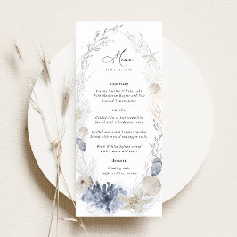 Blauwe Strand Kust Zeeschelp Trouwreceptie Menu