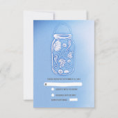 blauwe strand metselaar pot bruiloft RSVP kaarten (Voorkant)