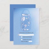 blauwe strand metselaar pot bruiloft RSVP kaarten (Voorkant / Achterkant)