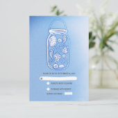 blauwe strand metselaar pot bruiloft RSVP kaarten Kaartje (Staand voorkant)