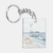 Blauwe Strand Oceaan Zeester Zee Vogels Sleutelhanger (Voorkant Links)