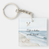 Blauwe Strand Oceaan Zeester Zee Vogels Sleutelhanger (Voorkant)
