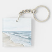 Blauwe Strand Oceaan Zeester Zee Vogels Sleutelhanger (Achterkant)
