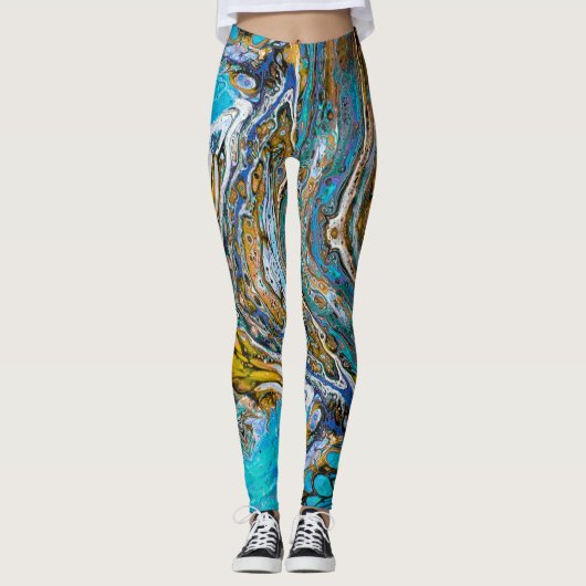 Blauwe strand, rivierwater en abstracte stenen kun leggings (Voorkant)