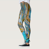 Blauwe strand, rivierwater en abstracte stenen kun leggings (Links)