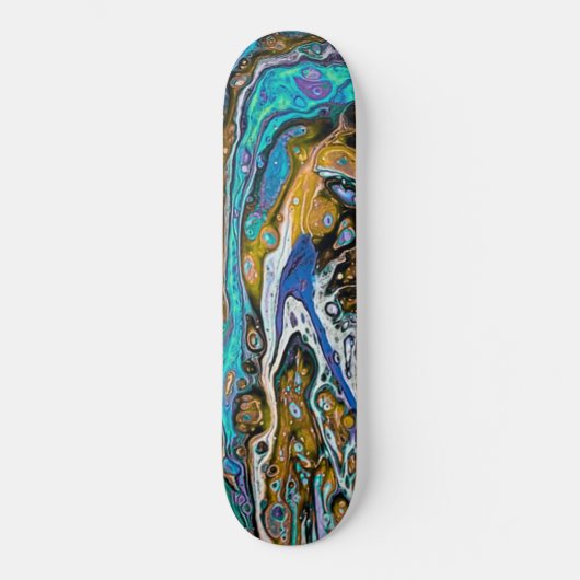 Blauwe strand, rivierwater en abstracte stenen kun persoonlijk skateboard (Voorkant)