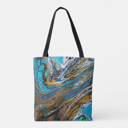 Blauwe strand, rivierwater en abstracte stenen kun tote bag (Achterkant)
