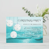 Blauwe strand Sand Dollars Kerstfeest Uitnodiging (Staand voorkant)