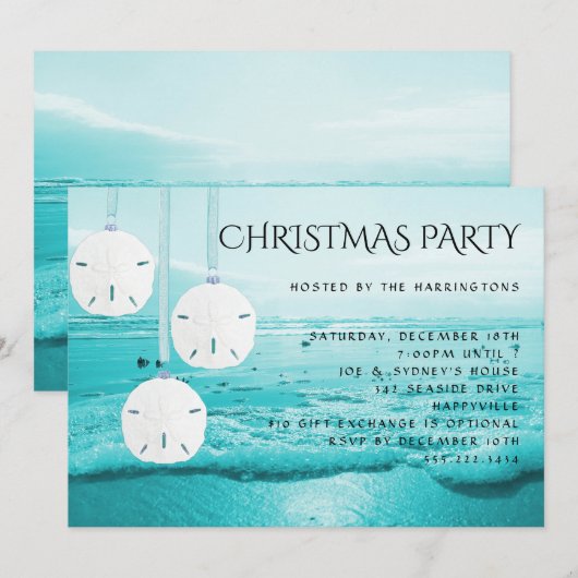 Blauwe strand Sand Dollars Kerstfeest Uitnodiging (Voorkant / Achterkant)