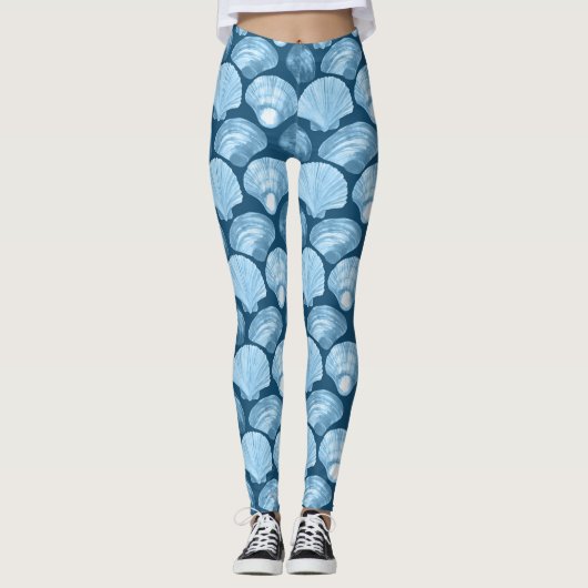 Blauwe strand schelp patroon leggings (Voorkant)