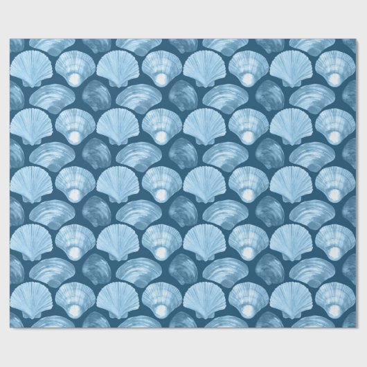 Blauwe Strand Schelpenpatroon Cadeaupapier (Vlak)