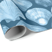 Blauwe Strand Schelpenpatroon Cadeaupapier (Rol Hoek)