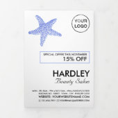 Blauwe strand Starfish, Beauty Salon Tri-Fold Flye Drieluik Uitnodiging (Cover)